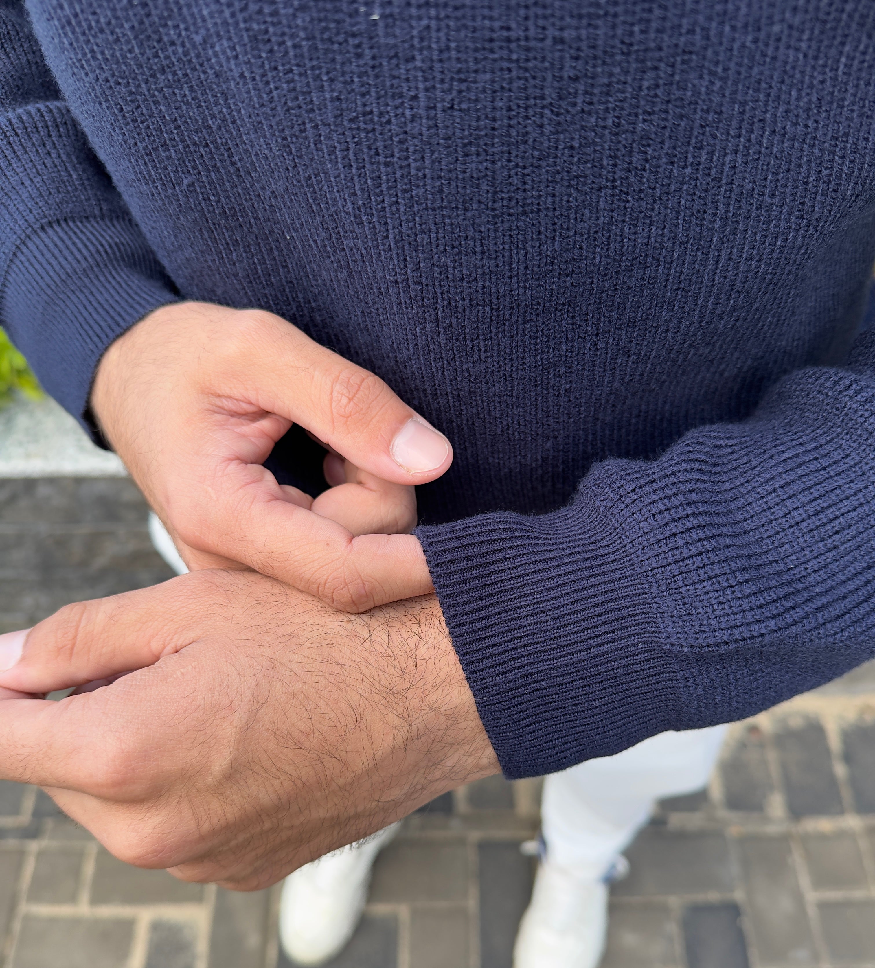 Navy knitted quarter-zip polo