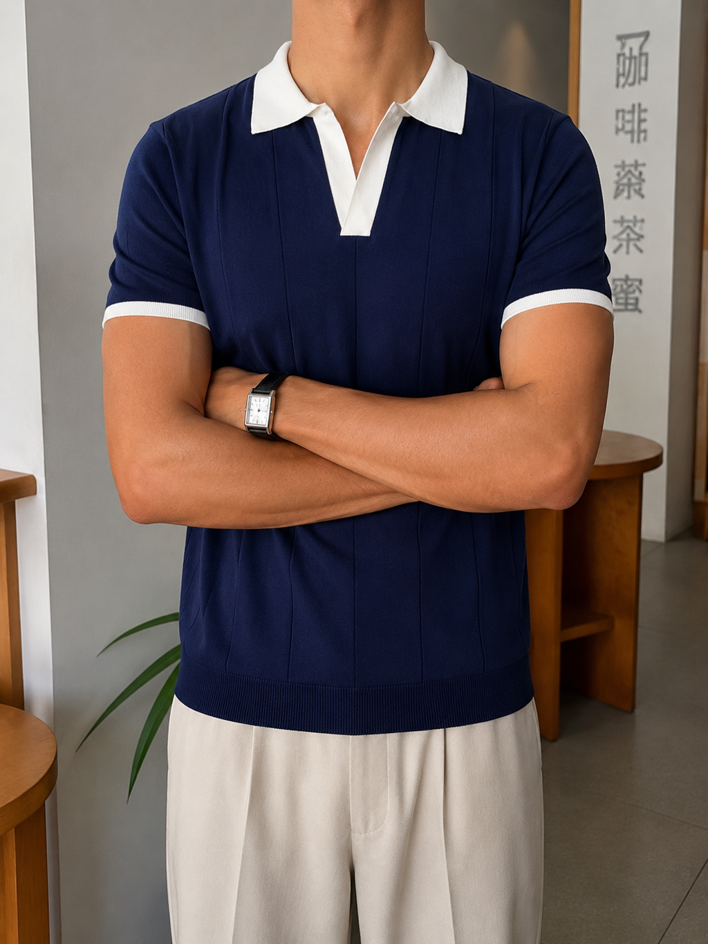 NAVY Ringer Knitted Polo