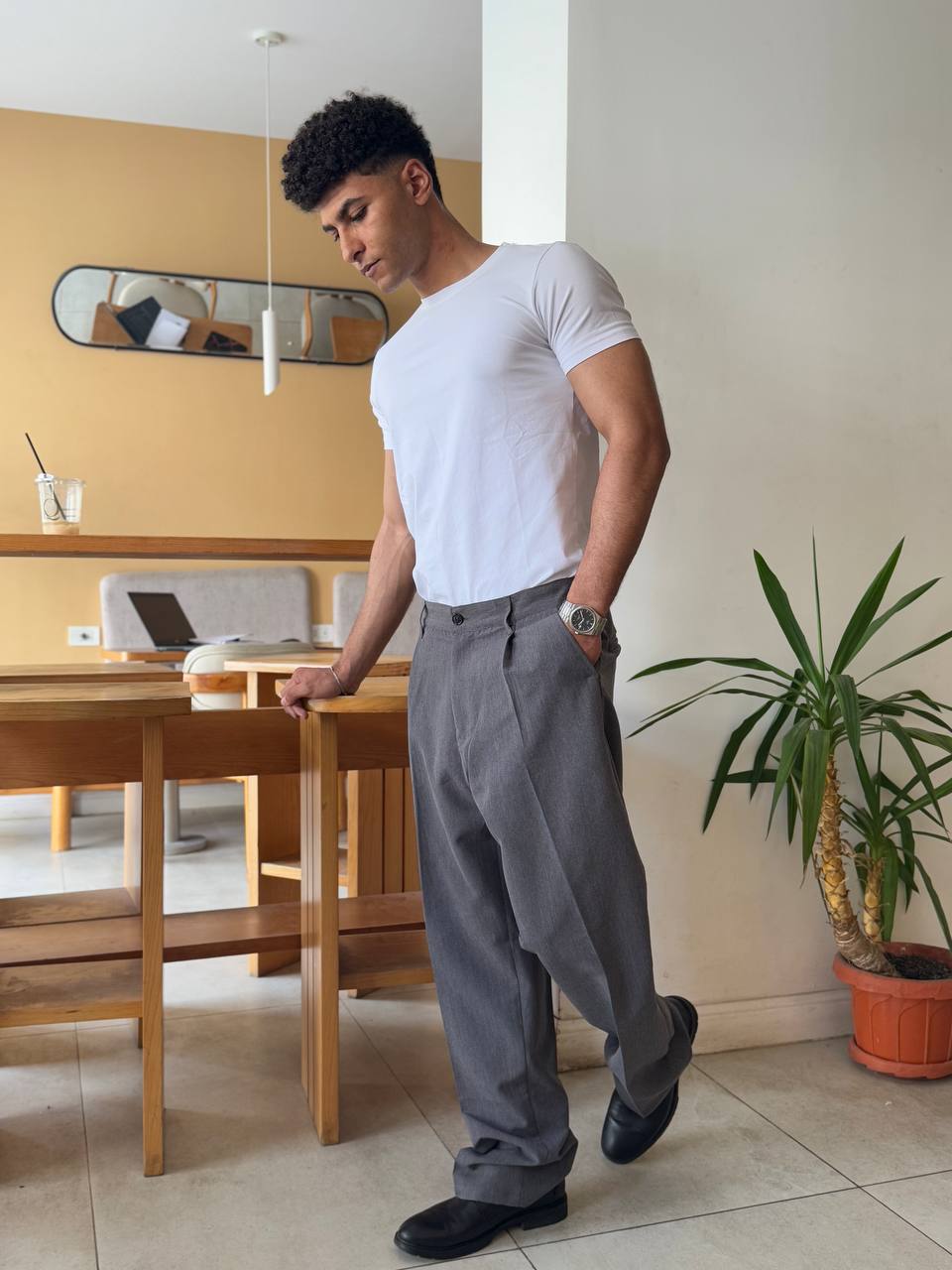 Gray Tailored Wide Leg Pants