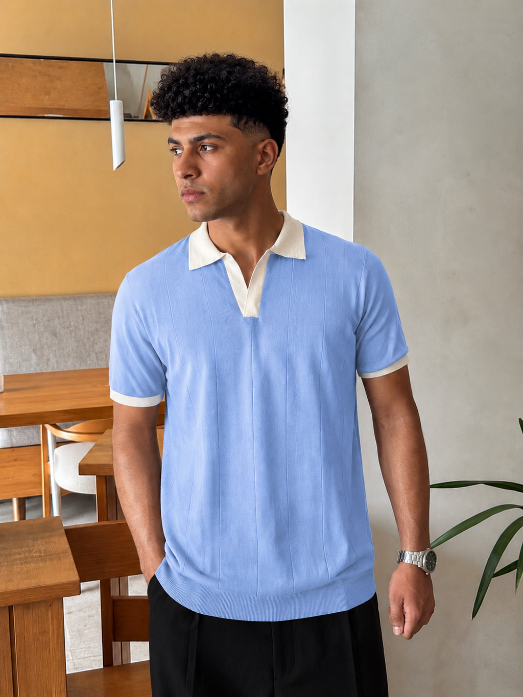 Baby Blue Ringer Knitted Polo