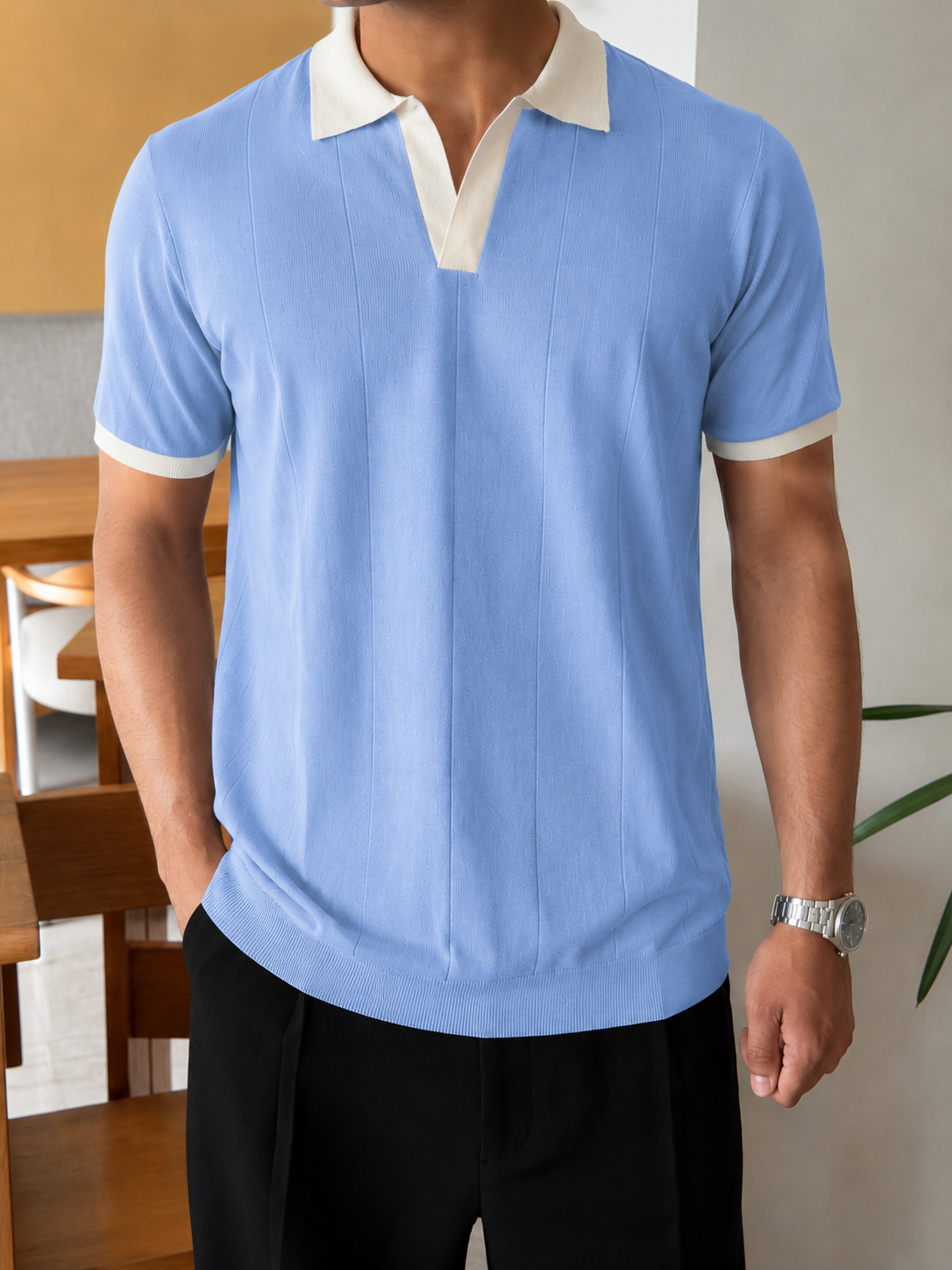 Baby Blue Ringer Knitted Polo