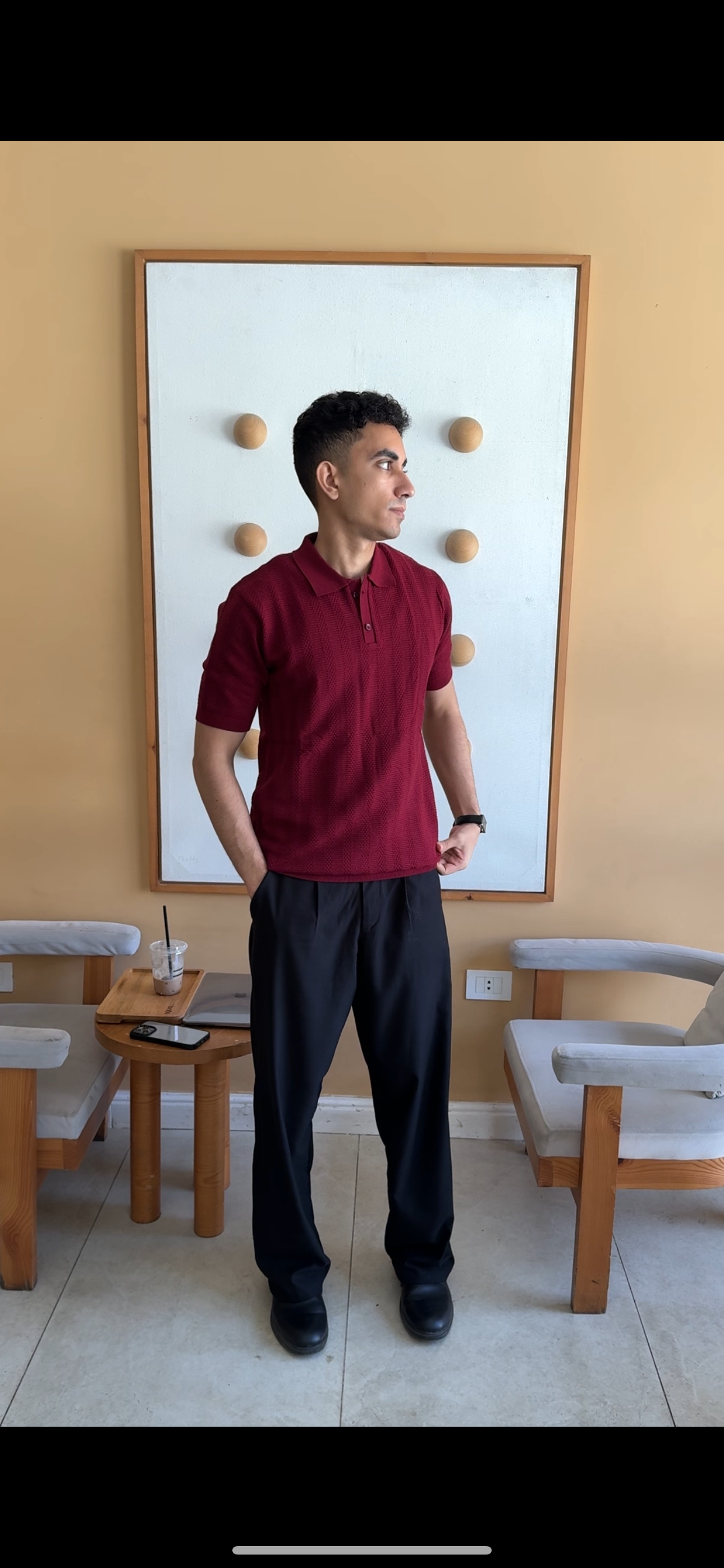 Burgandy Textured Kint Polo