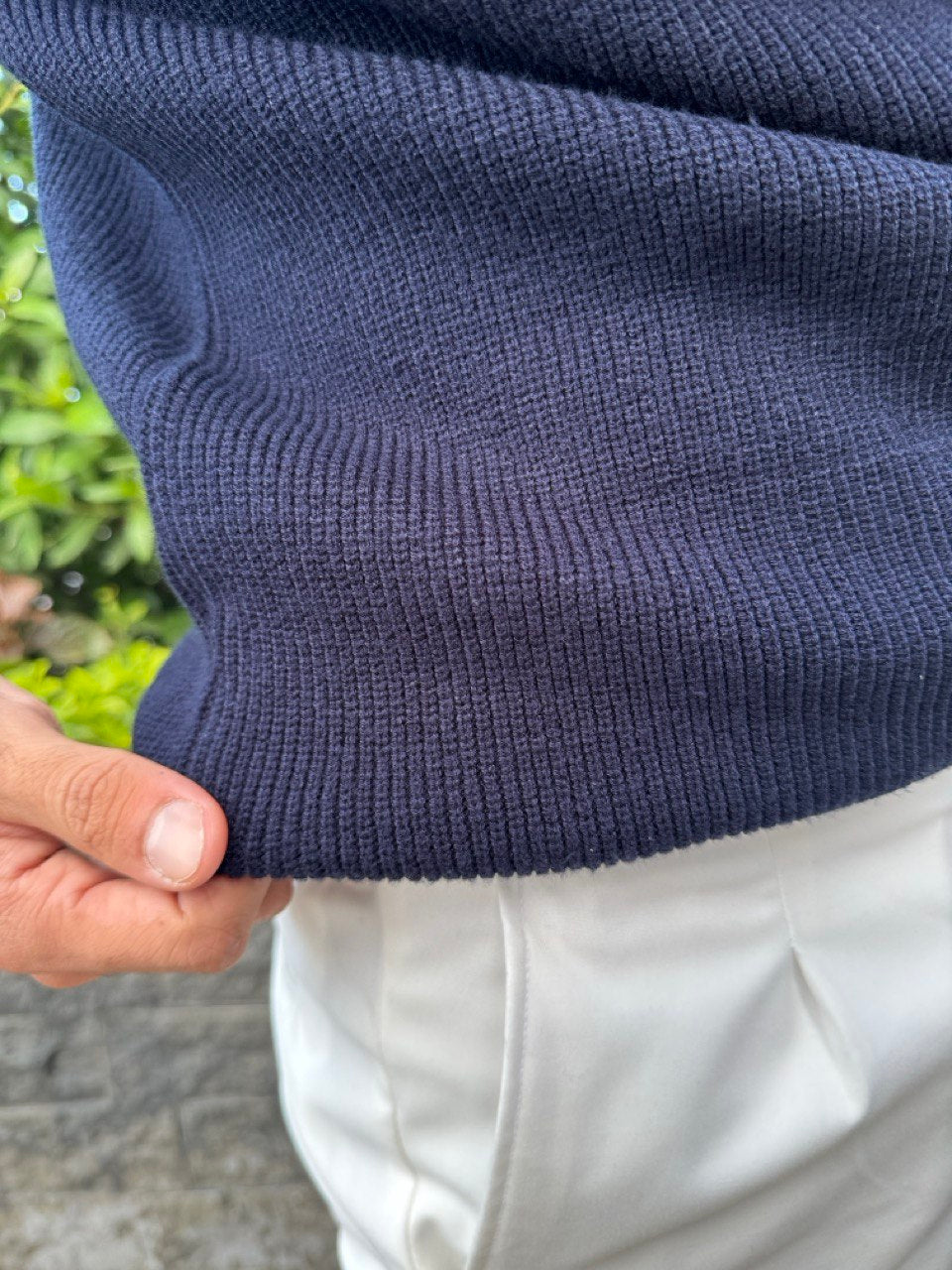Navy knitted quarter-zip polo