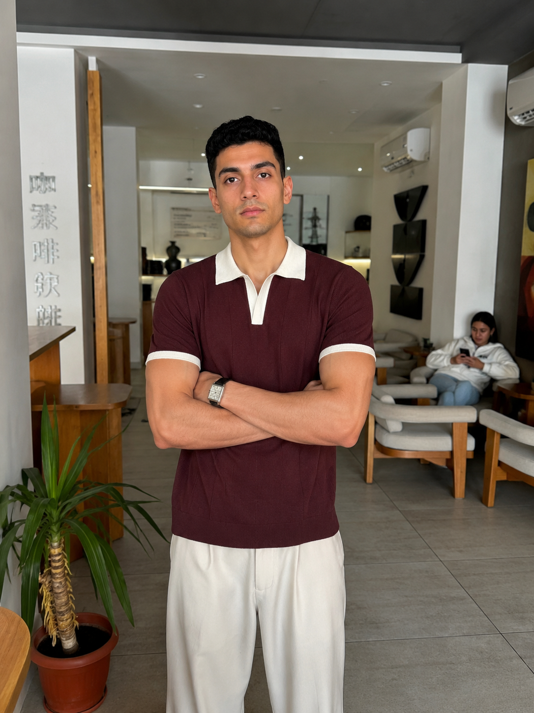 Brown Ringer Knitted Polo