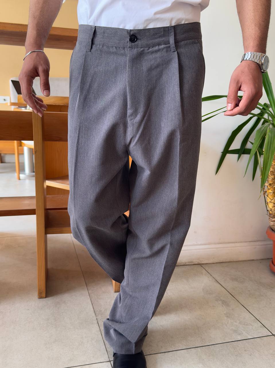 Gray Tailored Wide Leg Pants
