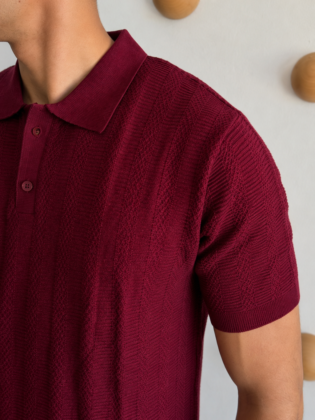 Burgandy Textured Kint Polo