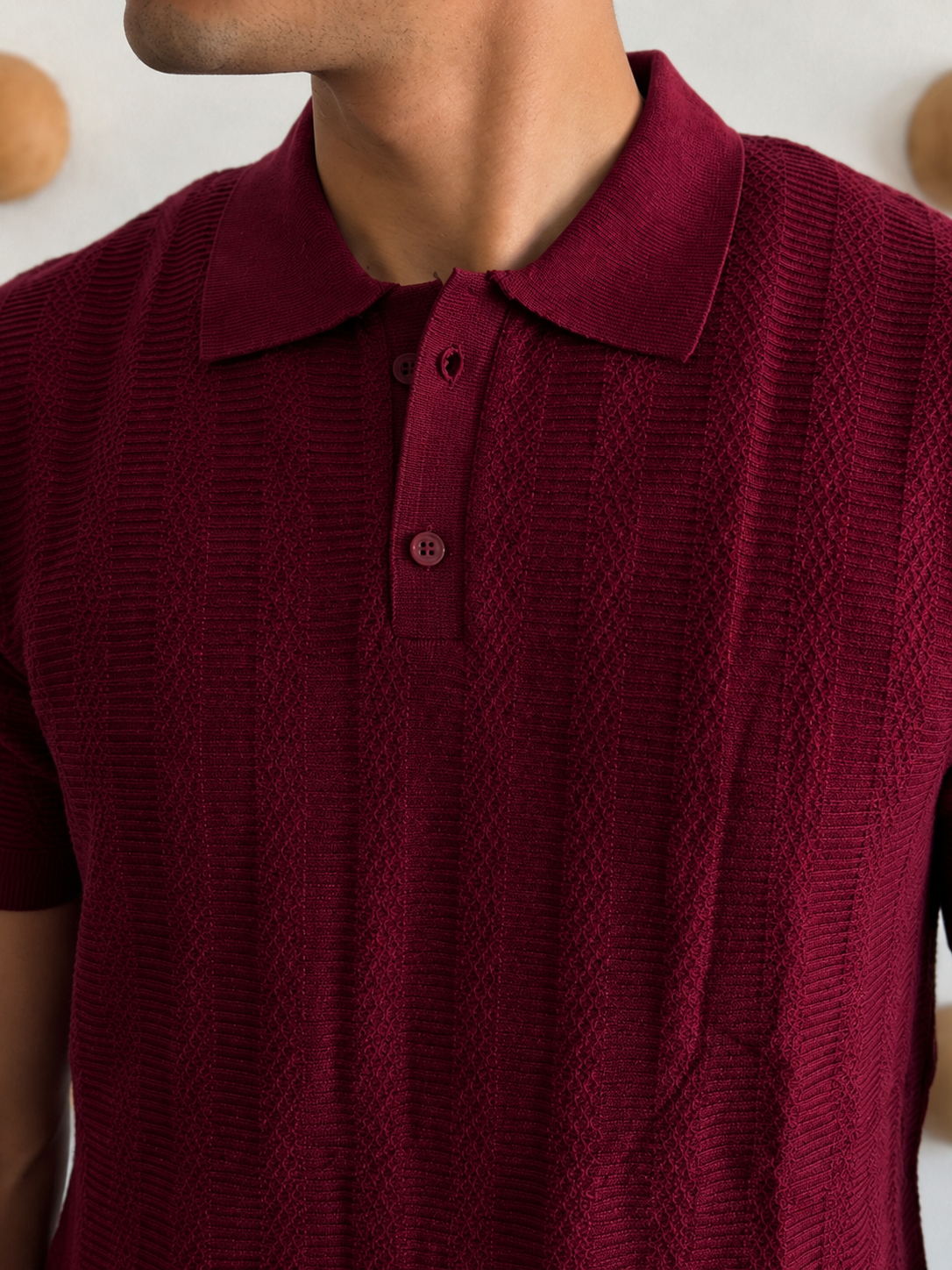 Burgandy Textured Kint Polo