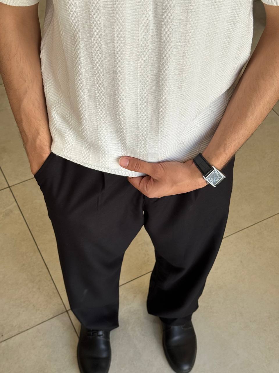 White Textured Knit Polo