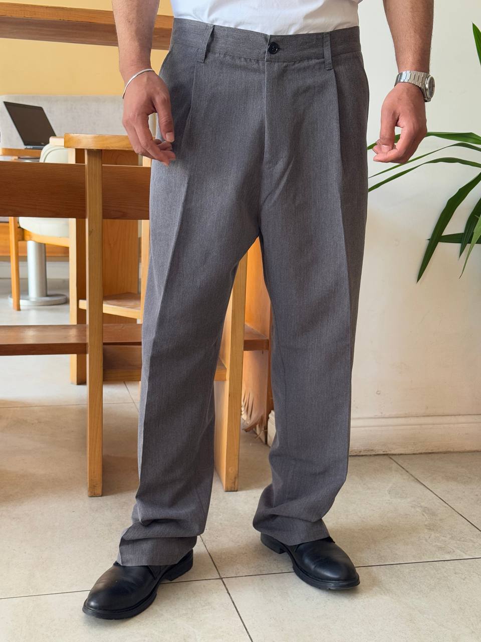 Gray Tailored Wide Leg Pants