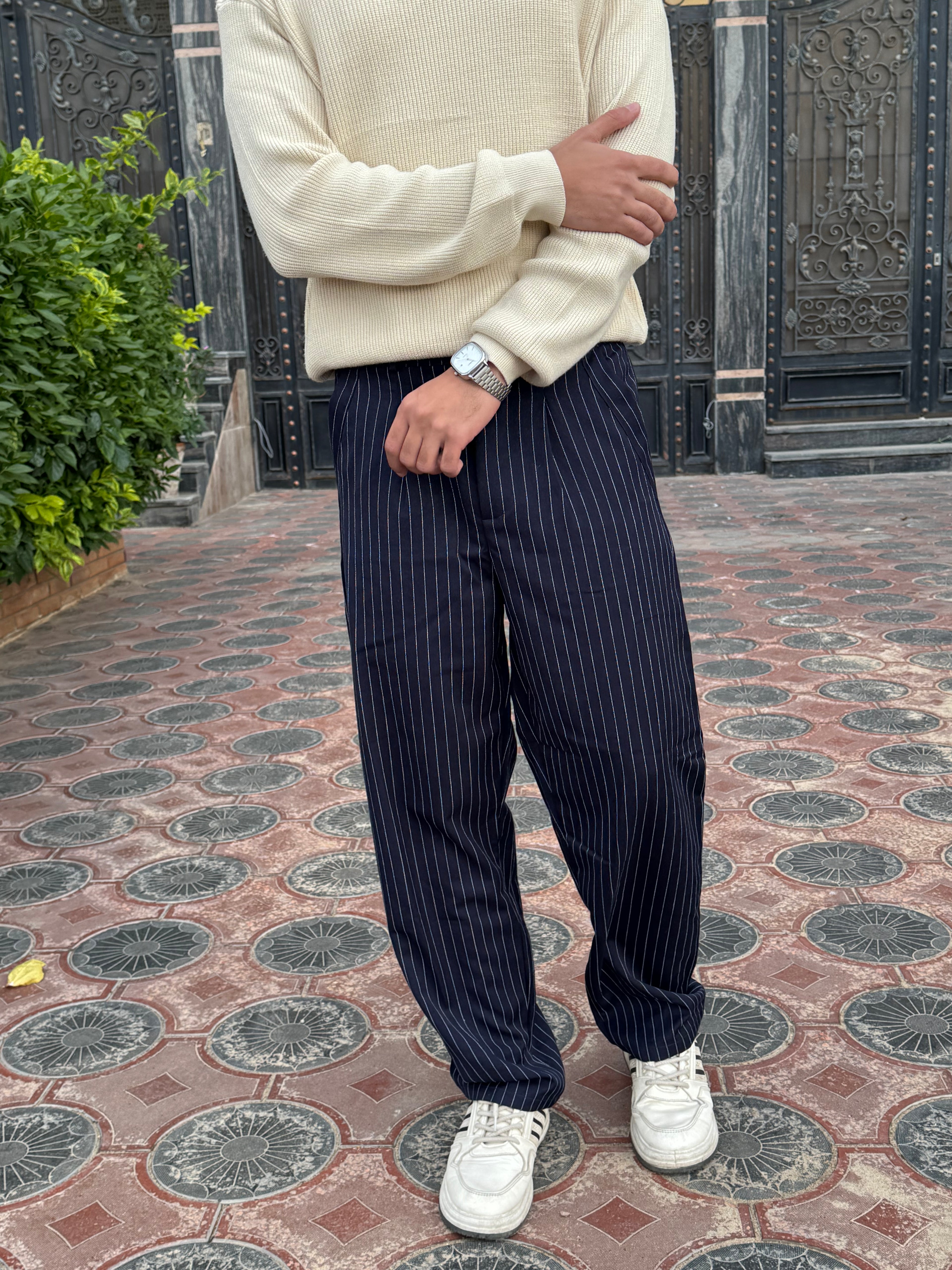 Navy PinStriped Wide Leg Pants