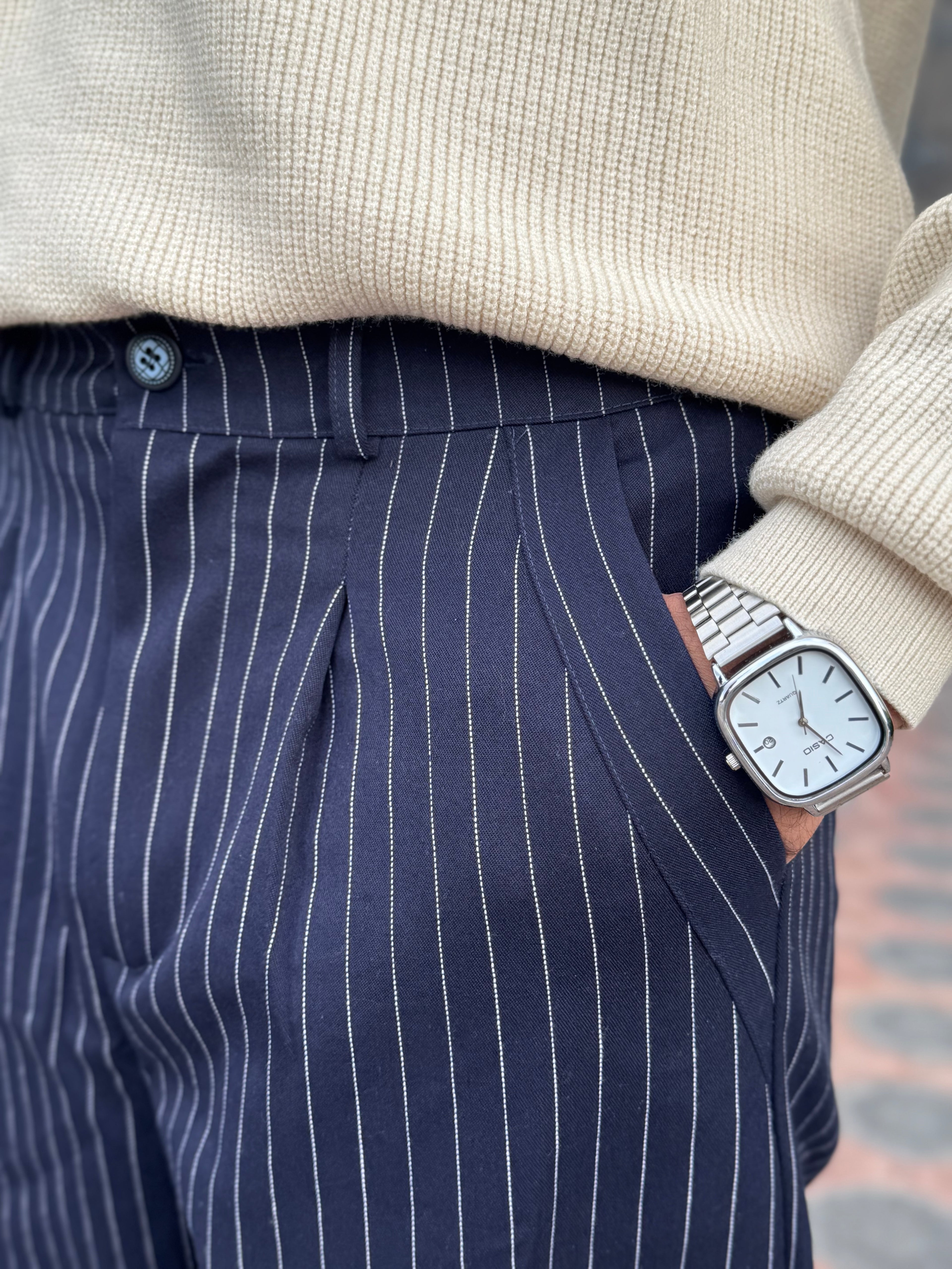 Navy PinStriped Wide Leg Pants