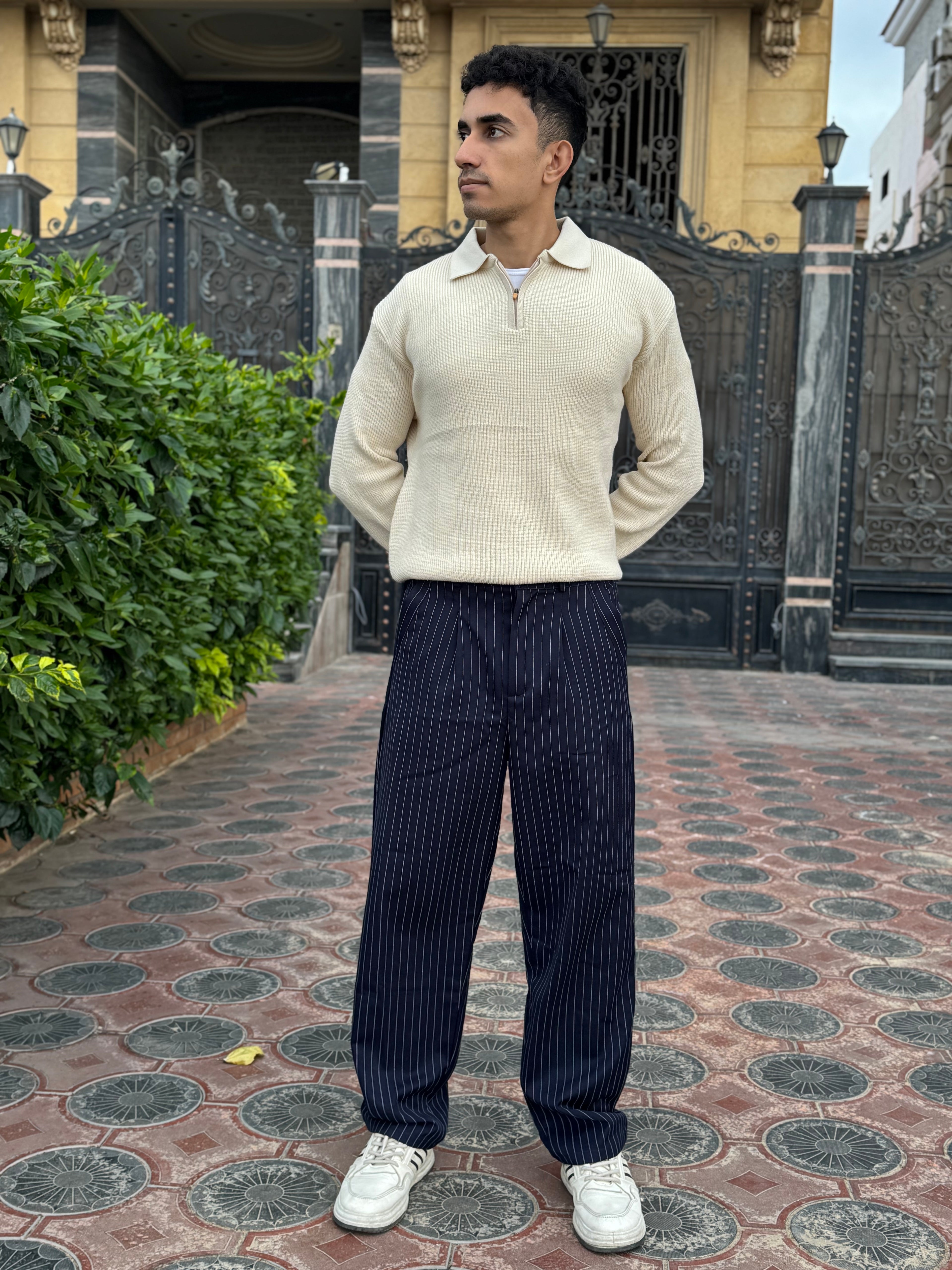 Navy PinStriped Wide Leg Pants