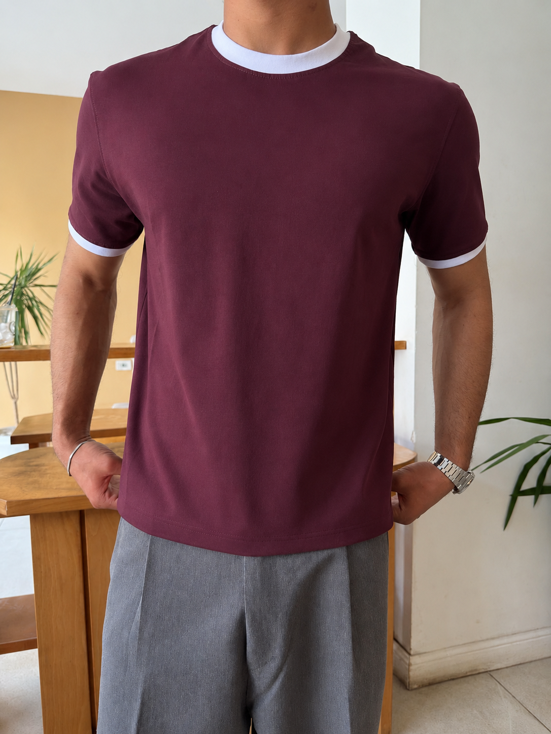 Burgandy Ringer T_Shirt