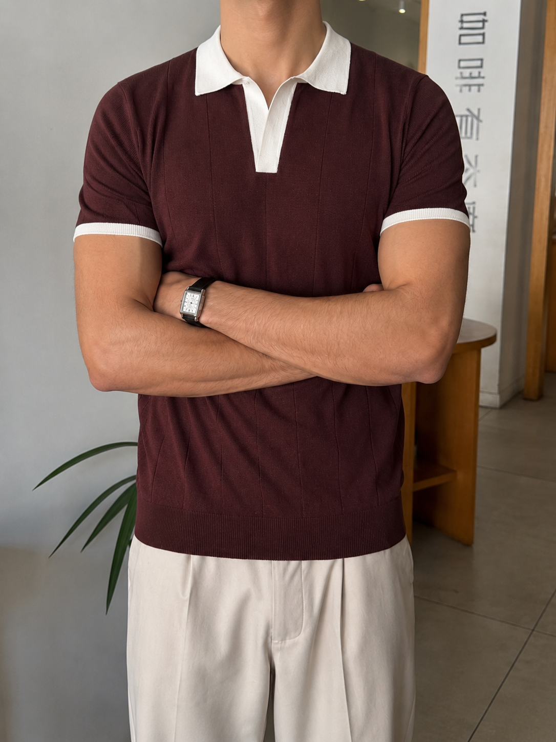 Brown Ringer Knitted Polo