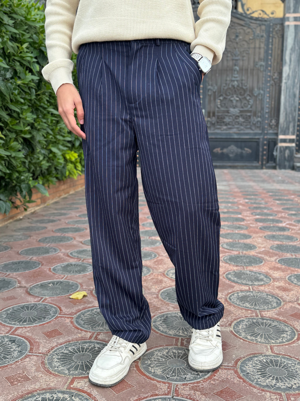 Navy PinStriped Wide Leg Pants