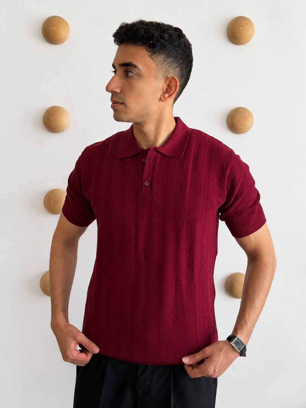 Burgandy Textured Kint Polo