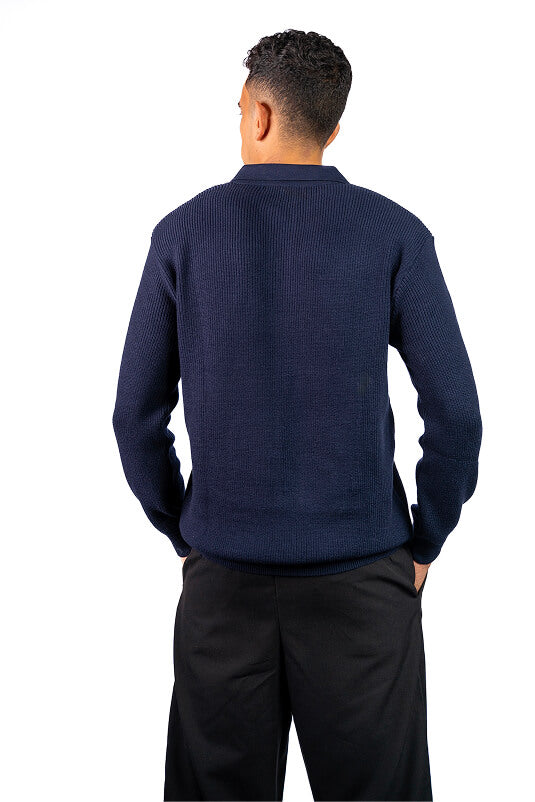 Navy knitted quarter-zip polo