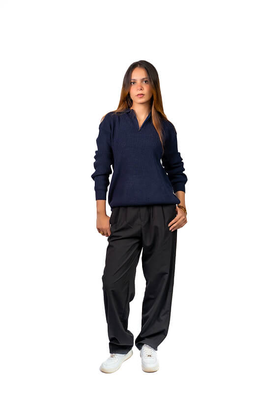 Navy knitted quarter-zip polo