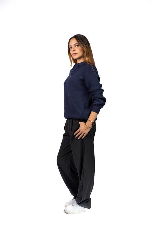 Navy knitted quarter-zip polo