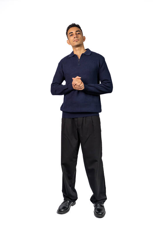Navy knitted quarter-zip polo