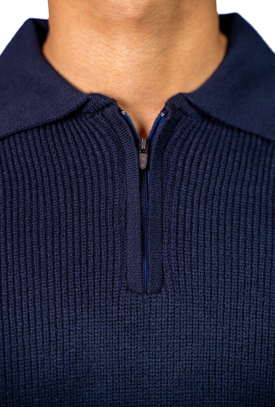 Navy knitted quarter-zip polo