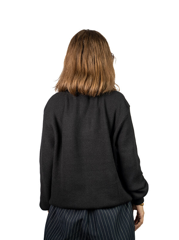 Black knitted quarter-zip polo