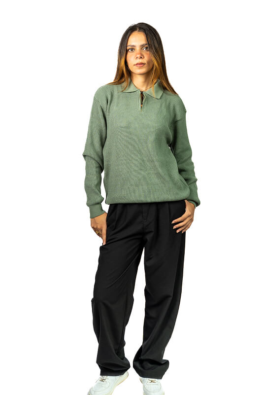 Mint knitted quarter-zip polo