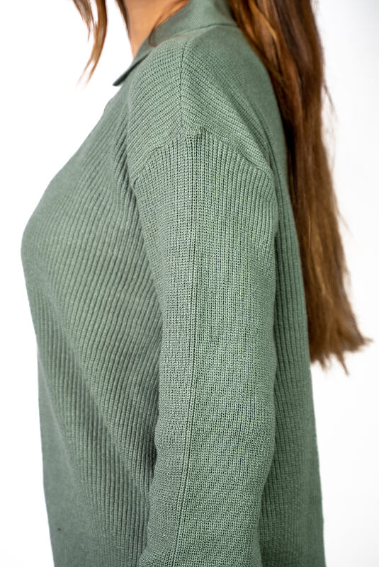 Mint knitted quarter-zip polo