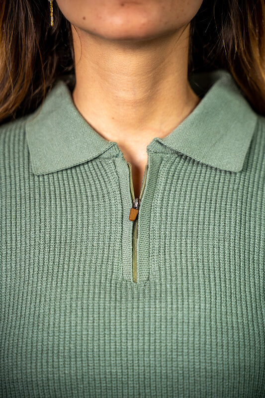 Mint knitted quarter-zip polo
