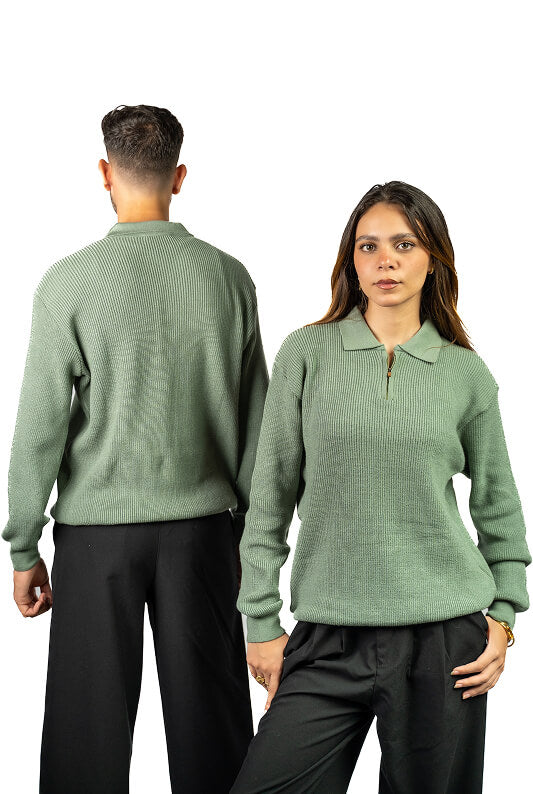 Mint knitted quarter-zip polo