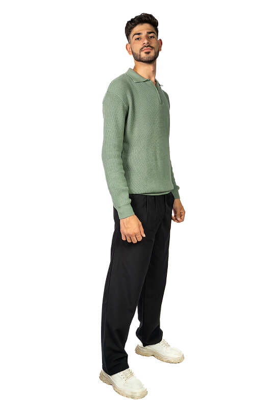 Mint knitted quarter-zip polo