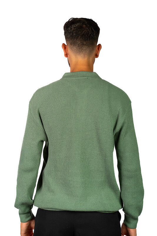 Mint knitted quarter-zip polo