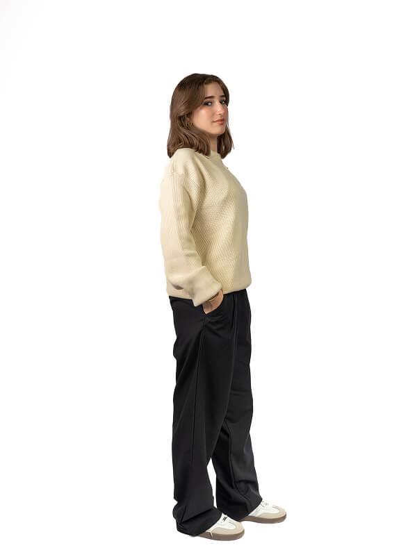 Beige knitted quarter-zip polo