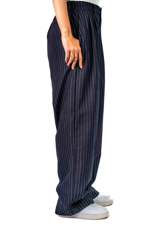 Navy PinStriped Wide Leg Pants
