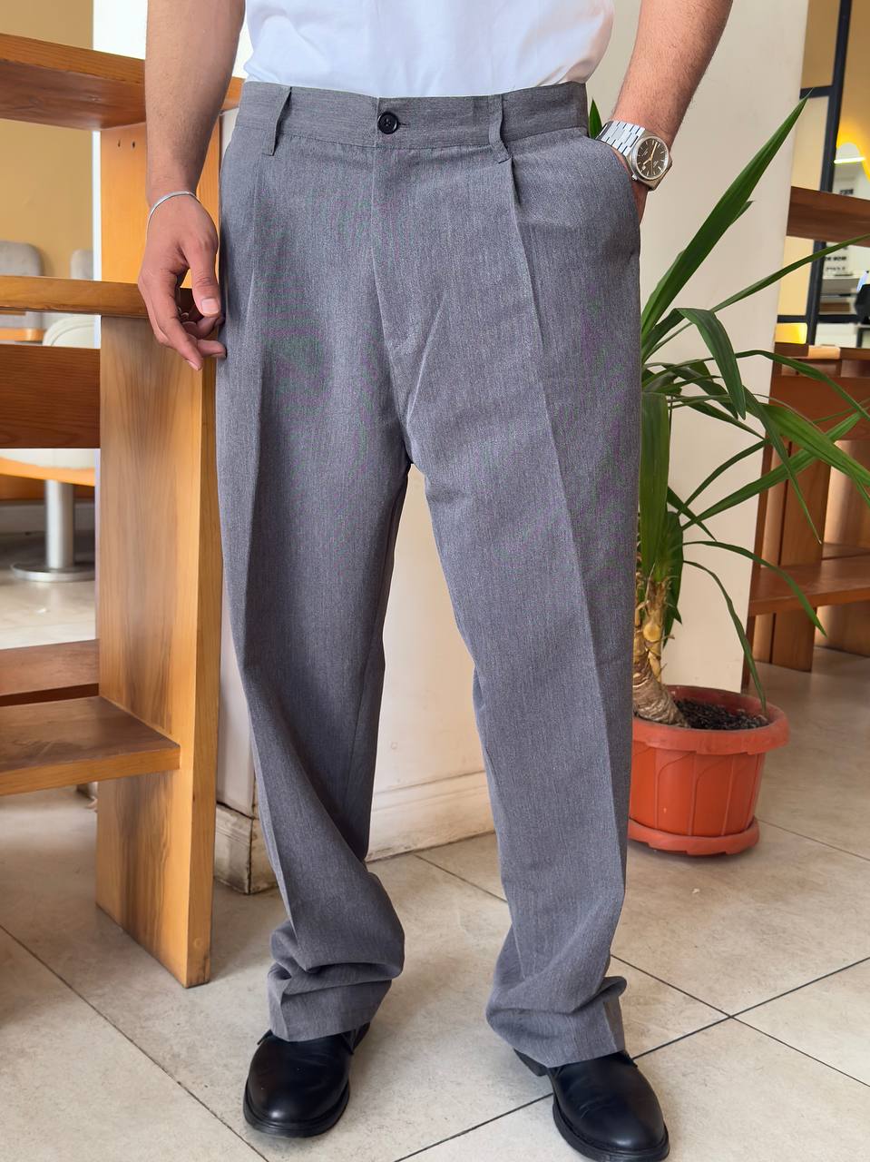 Gray Tailored Wide Leg Pants