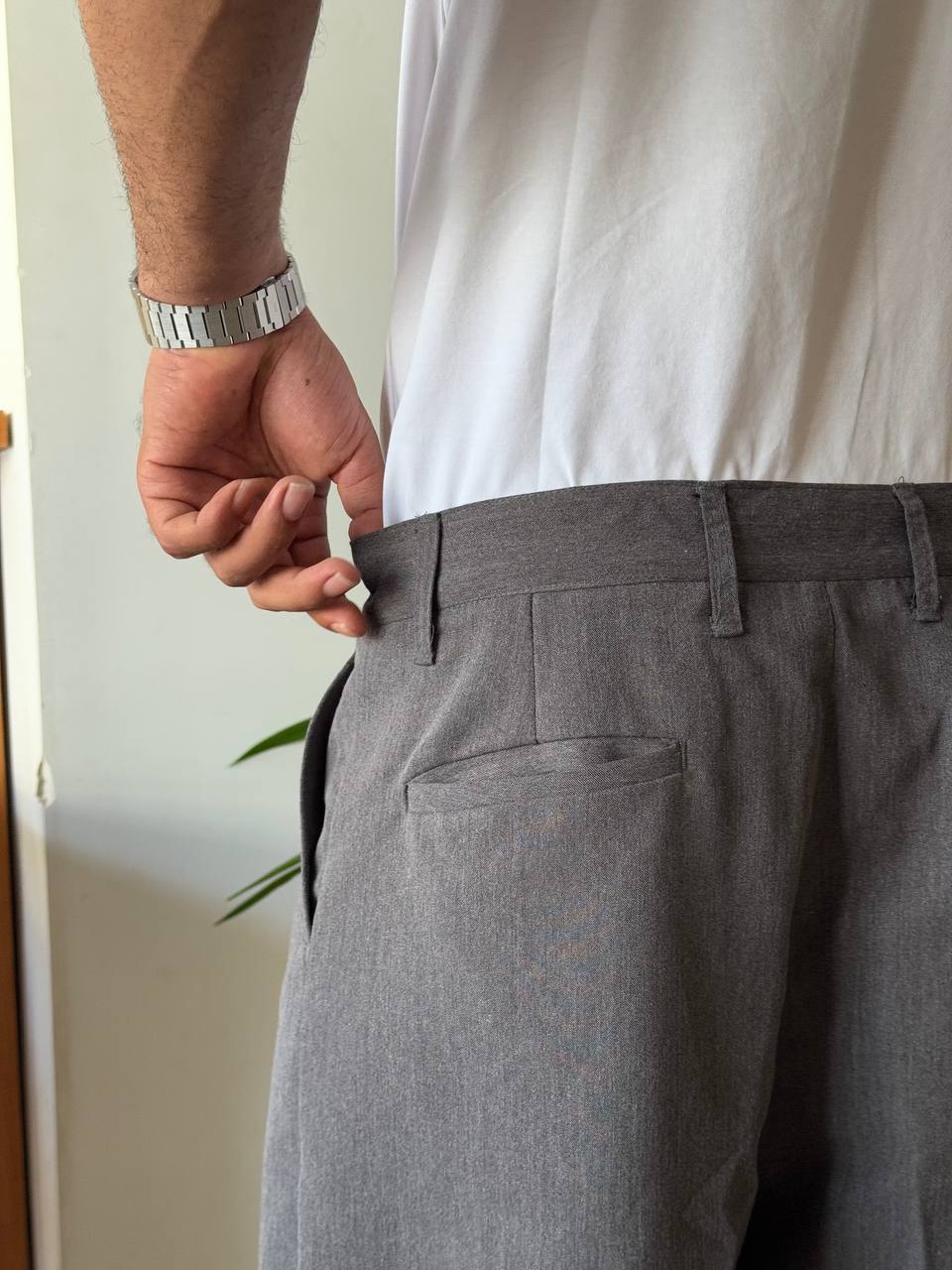 Gray Tailored Wide Leg Pants