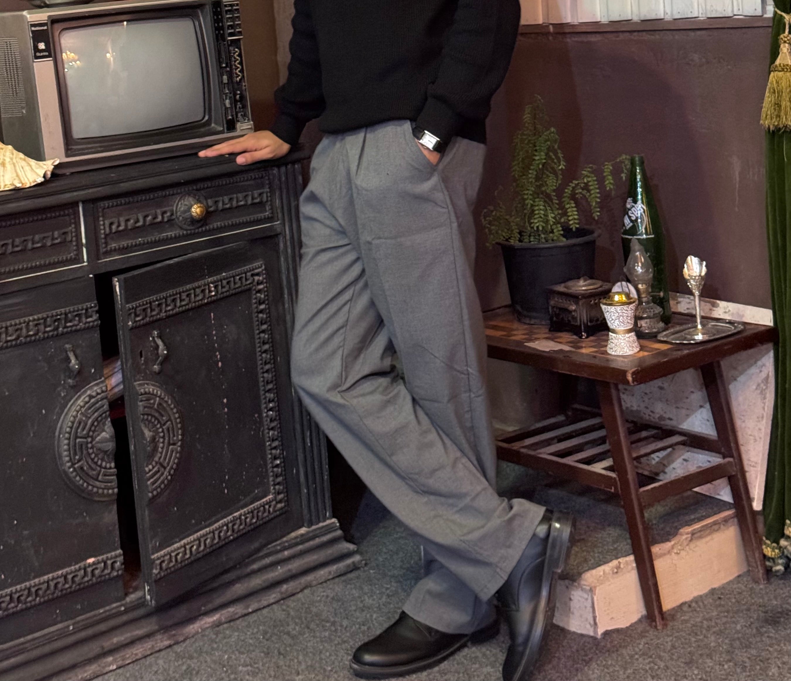 Gray Tailored Wide Leg Pants