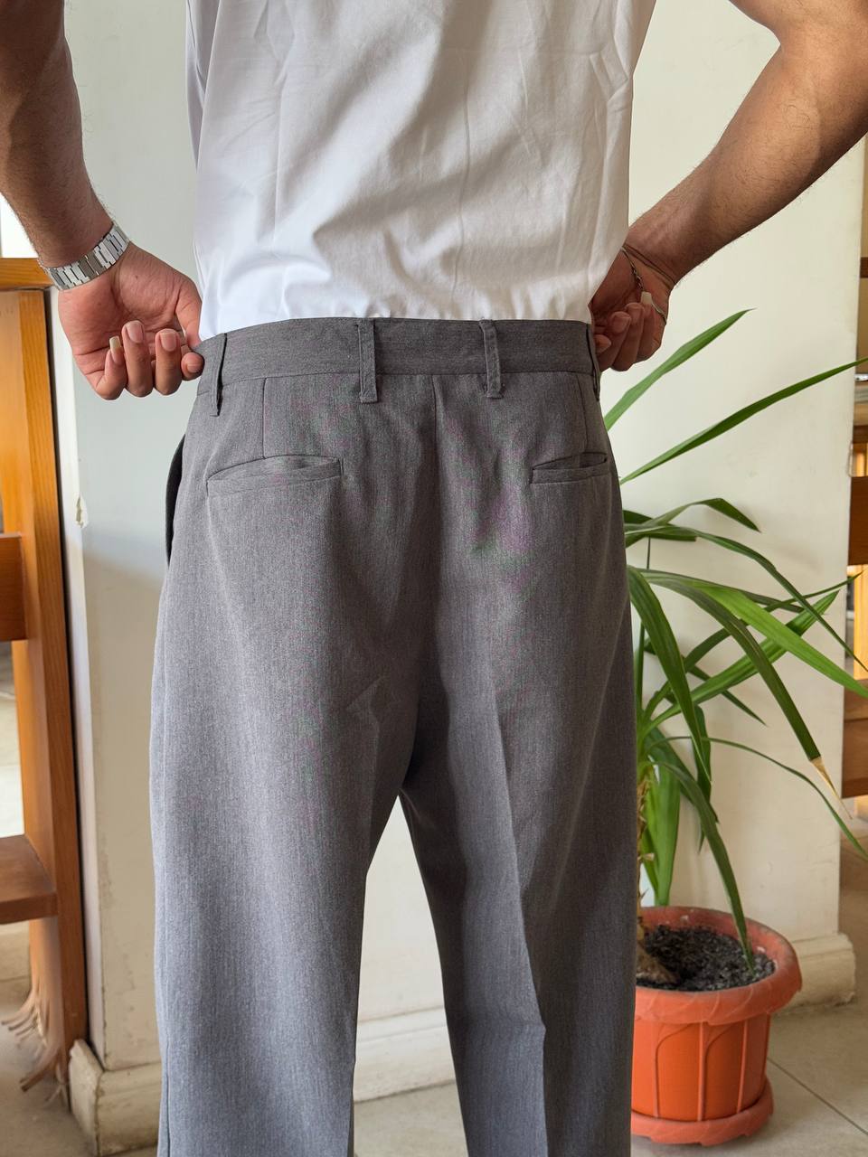 Gray Tailored Wide Leg Pants
