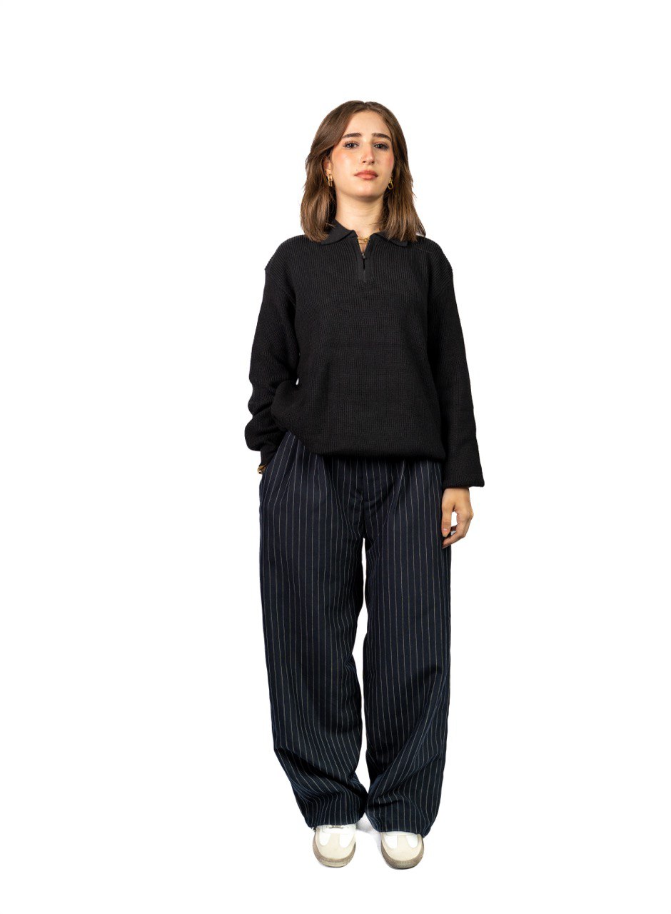 Navy PinStriped Wide Leg Pants