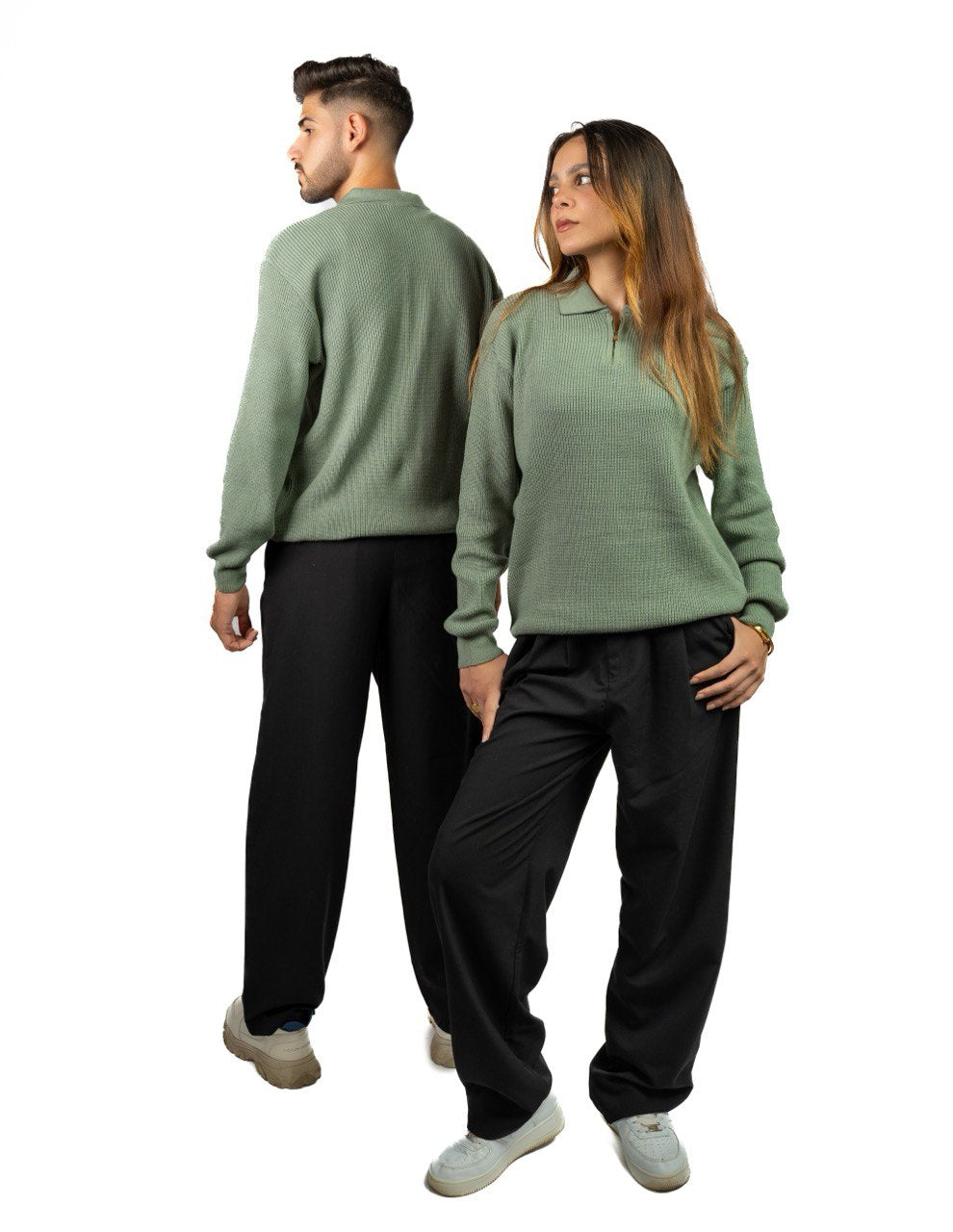 Mint knitted quarter-zip polo